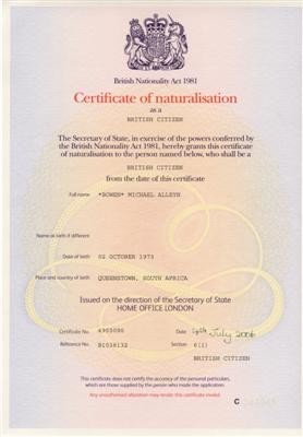 Сертификат натурализации